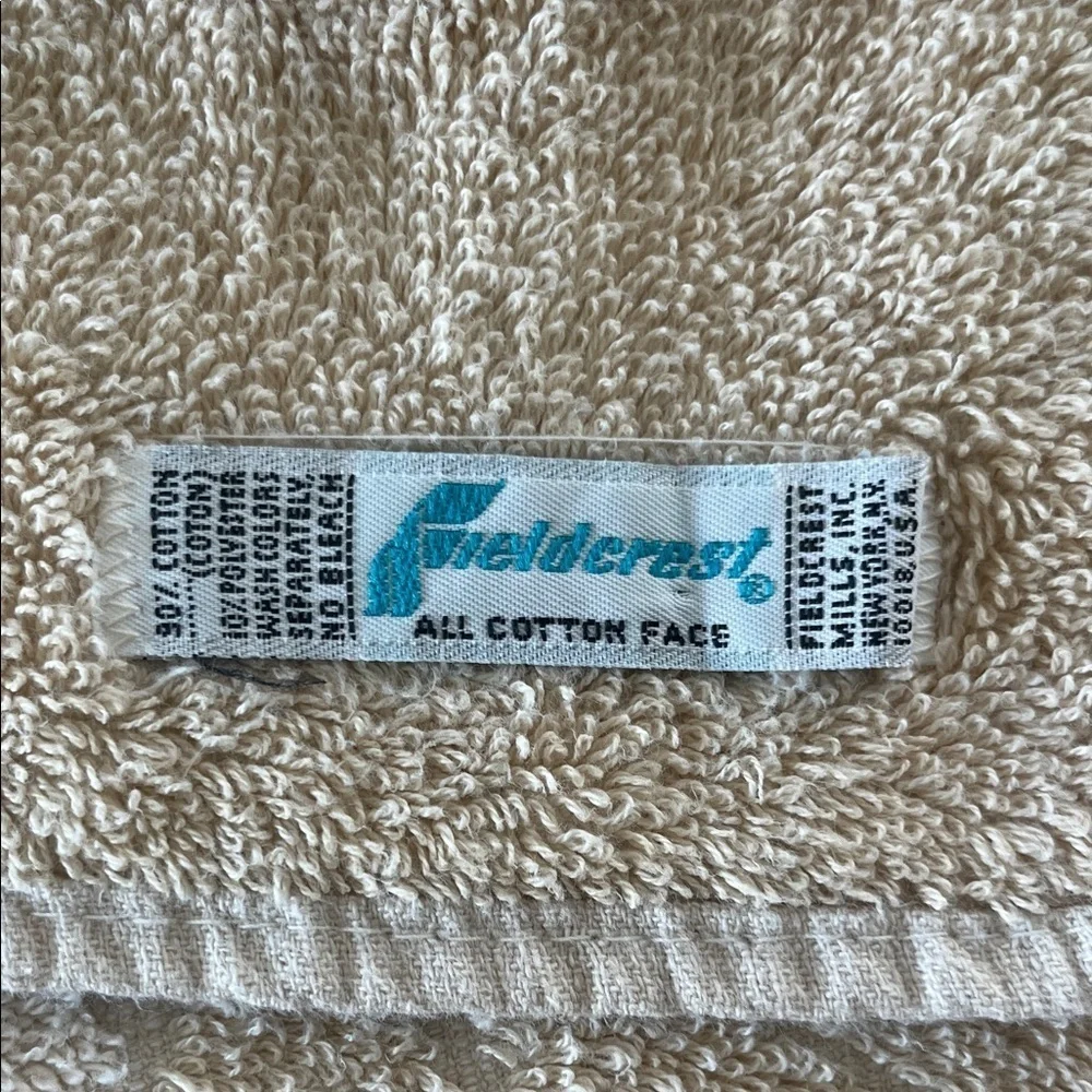 Vintage Fieldcrest Cotton Towel Beige Jacquard Floral Pattern mid century retro